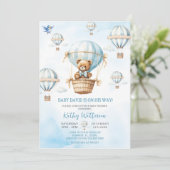 Blue Hot Air Ballon Boy Baby Dusche Einladung (Stehend Vorderseite)