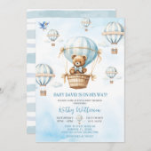 Blue Hot Air Ballon Boy Baby Dusche Einladung (Vorne/Hinten)