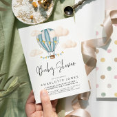 Blue Hot Air Ballon Boy Baby Dusche Einladung