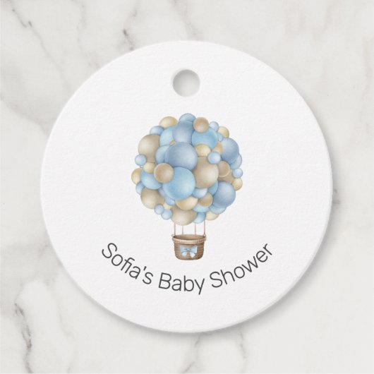 Blue Hot Air Ballon Boy Baby Dusche Geschenkanhänger (Vorderseite)