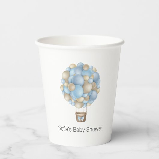 Blue Hot Air Ballon Boy Baby Dusche Pappbecher (Rückseite)