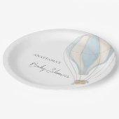 Blue Hot Air Ballon Boy Baby Dusche Pappteller (Schrägansicht)