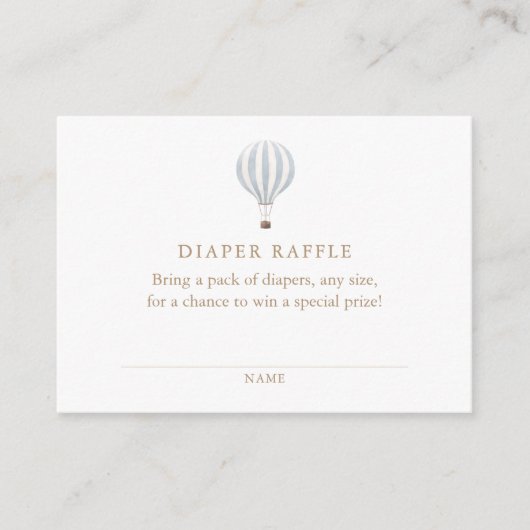 Blue Hot Air Ballon Boy Baby Dusche Windel Raffel Begleitkarte (Vorderseite)