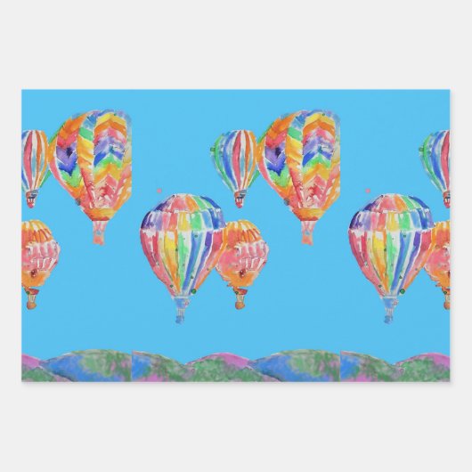 Blue Hot Air Ballon Boys Ballons Wasserfarbe Geschenkpapier Set (Vorderseite 3)