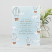 Blue Hot Air Ballon Cloud Star Boy Baby Dusche Einladung (Stehend Vorderseite)