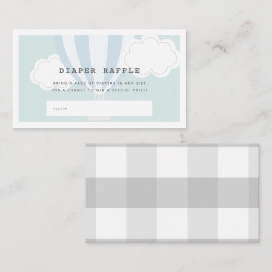 Blue Hot Air Ballon Diaper Raffel Ticket Begleitkarte (Vorne/Hinten)