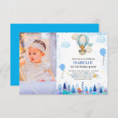 Blue Hot Air Ballon Einladung, Mädchen 1. Geburtst Einladung (Vorne/Hinten)