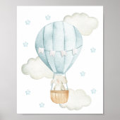 Blue Hot Air Ballon, Elephant, Sterne, Junge Kinde Poster (Vorne)