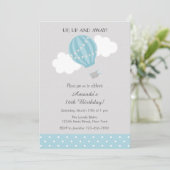 Blue Hot Air Ballon Geburtstag Einladung (Stehend Vorderseite)