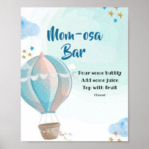 Blue Hot Air Ballon Momosa Bar Baby Dusche Poster