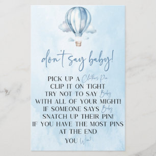 Blue Hot Air Ballon Say Baby Shower Game