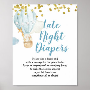 Blue Hot Air Ballon Spate Night Diapers signieren Poster
