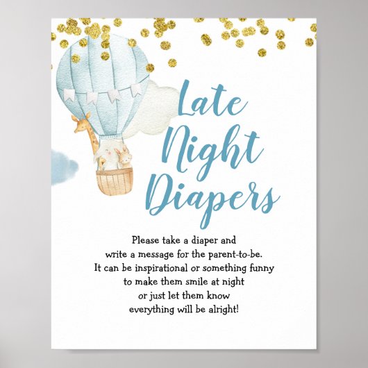 Blue Hot Air Ballon Spate Night Diapers signieren Poster (Vorne)