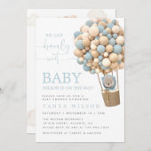 Blue Hot Air Ballon Teddy Bear Baby Dusche laden Einladung (Vorne/Hinten)