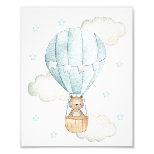 Blue Hot Air Ballon, Tiere, Bären, Junge Kinderzim Fotodruck (Vorne)