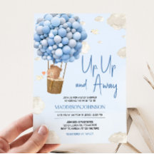 Blue Hot Air Ballon Up and Away Baby Dusche