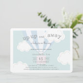 Blue Hot Air Ballon Up and Away Babydusche Einladung (Stehend Vorderseite)