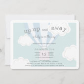 Blue Hot Air Ballon Up and Away Babydusche Einladung (Vorderseite)
