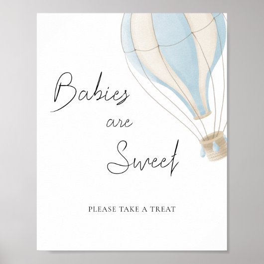 Blue Hot Air Balloon Baby Dusche Babys sind süß Poster (Vorne)