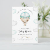 Blue Hot Air Balloon Baby Dusche Einladung Junge (Stehend Vorderseite)
