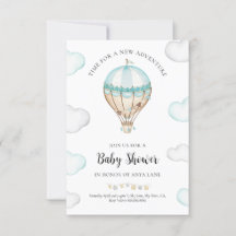 Blue Hot Air Balloon Baby Dusche Einladung Junge