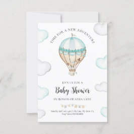 Blue Hot Air Balloon Baby Dusche Einladung Junge