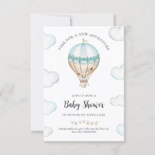 Blue Hot Air Balloon Baby Dusche Einladung Junge