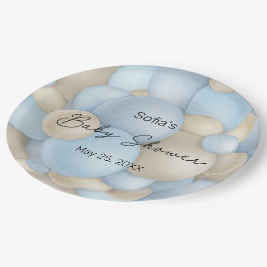 Blue Hot Air Balloon Baby Dusche Pappteller (Schrägansicht)