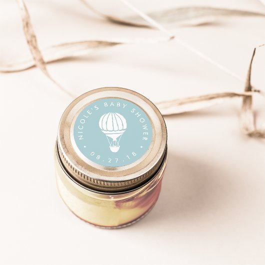 Blue Hot Air Balloon Baby Dusche Runder Aufkleber