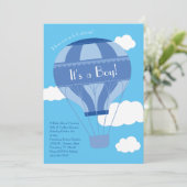 Blue Hot Air Balloon Baby Dusche Vintag Einladung (Stehend Vorderseite)