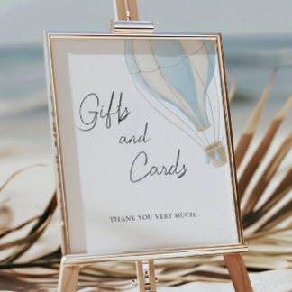 Blue Hot Air Balloon Baby Duschgeschenke und Karte Poster