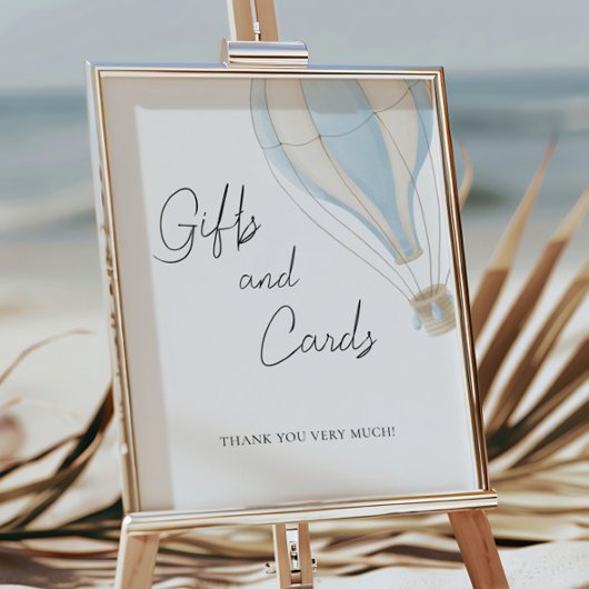 Blue Hot Air Balloon Baby Duschgeschenke und Karte Poster