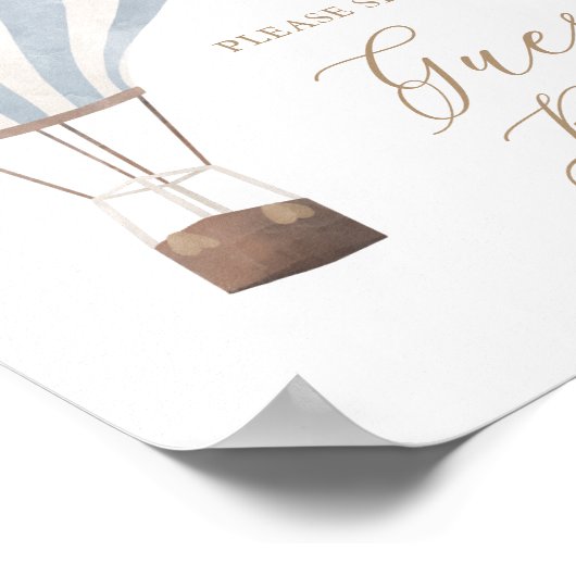 Blue Hot Air Balloon Baby Showbuchsignatur Poster (Ecke)