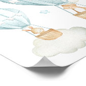Blue Hot Air Balloon, Bear, Bunny, Boy Nursery Poster (Ecke)
