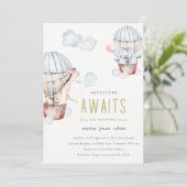 Blue Hot Air Balloon Safari Animals Baby Dusche Einladung (Stehend Vorderseite)