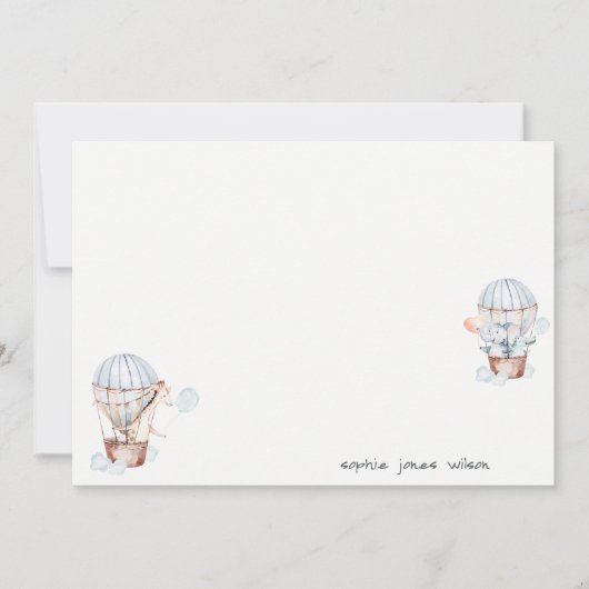 Blue Hot Air Balloon Safari Animals Baby Dusche Mitteilungskarte (Vorderseite)