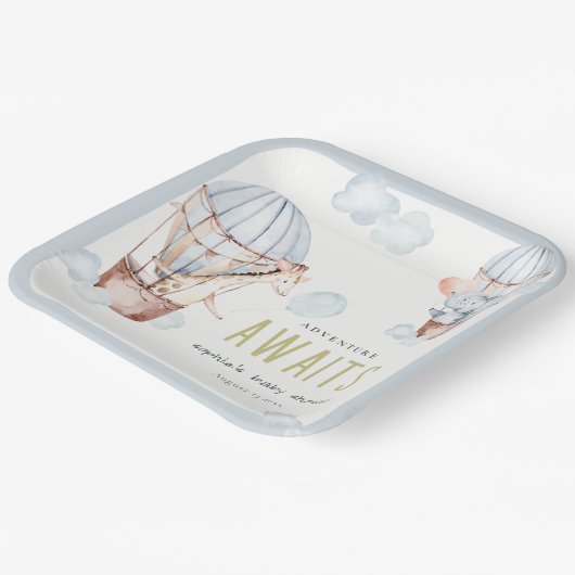 Blue Hot Air Balloon Safari Animals Baby Dusche Pappteller (Gewinkelt)