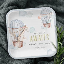 Blue Hot Air Balloon Safari Animals Baby Dusche