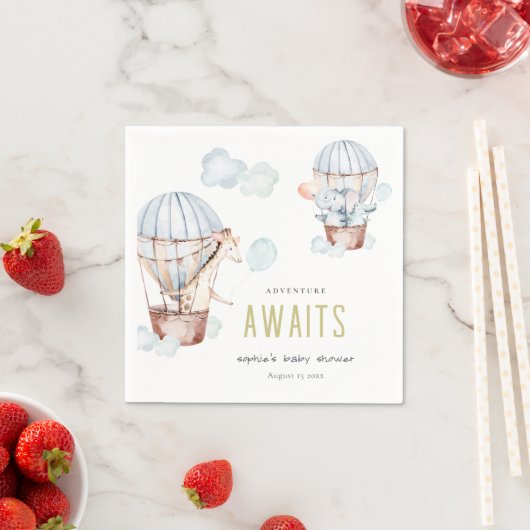 Blue Hot Air Balloon Safari Animals Baby Dusche Serviette (Beispiel)