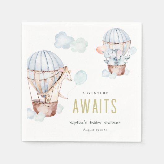 Blue Hot Air Balloon Safari Animals Baby Dusche Serviette (Vorderseite)