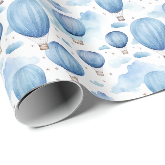 Blue Hot Air Balloon Sky for Baby Boy Nursery Geschenkpapier (Rolleneckpunkt)