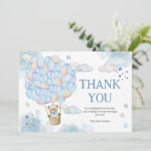 Blue Hot Air Balloons Teddy Bear Baby Dusche Dankeskarte (Stehend Vorderseite)