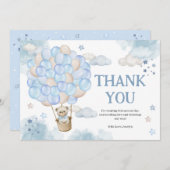 Blue Hot Air Balloons Teddy Bear Baby Dusche Dankeskarte (Vorne/Hinten)
