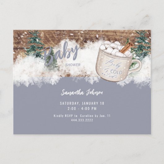 Blue Hot Chocolate Rustic Baby Es ist kalte Dusche Postkarte (Vorderseite)