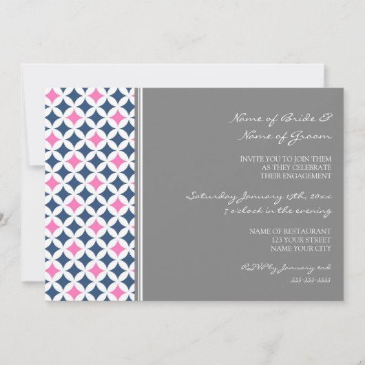 Blue Hot Pink Pattern Engagement Party Invitations Einladung (Vorderseite)