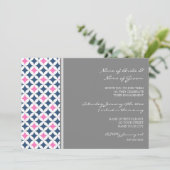 Blue Hot Pink Pattern Engagement Party Invitations Einladung (Stehend Vorderseite)