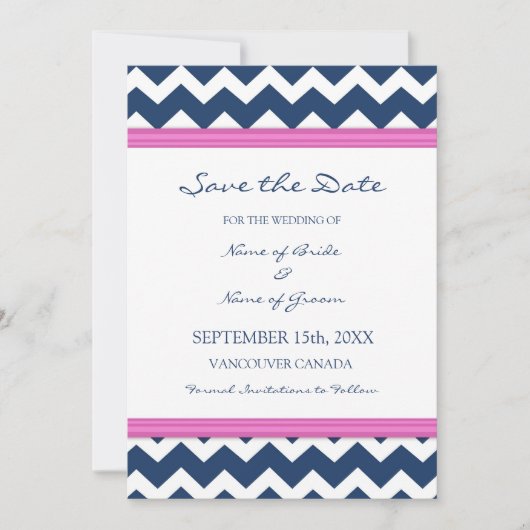 Blue Hot Pink Wedding Save the Date Card (Vorderseite)