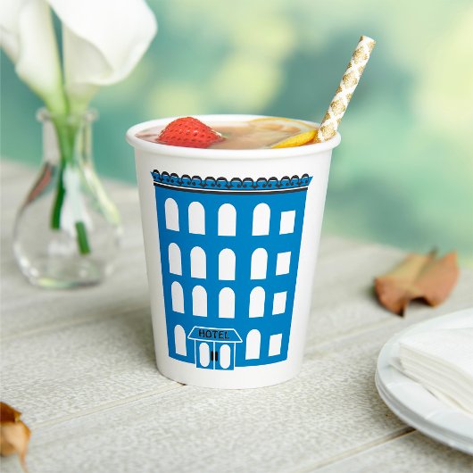 Blue Hotel Gebäude Pappbecher