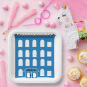 Blue Hotel Gebäude Pappteller (Party)