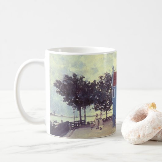 Blue House in Zaandam von Claude Monet Kaffeetasse (Mit Donut)